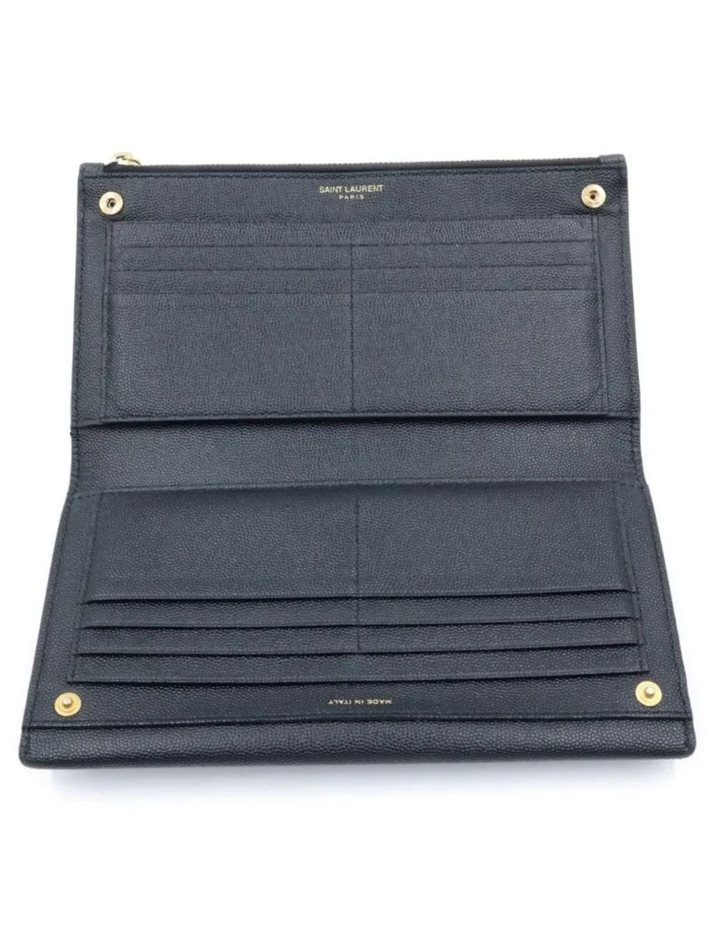 Saint Laurent Rive Gauche Logo Wallet Bifold Card Case Black Gold